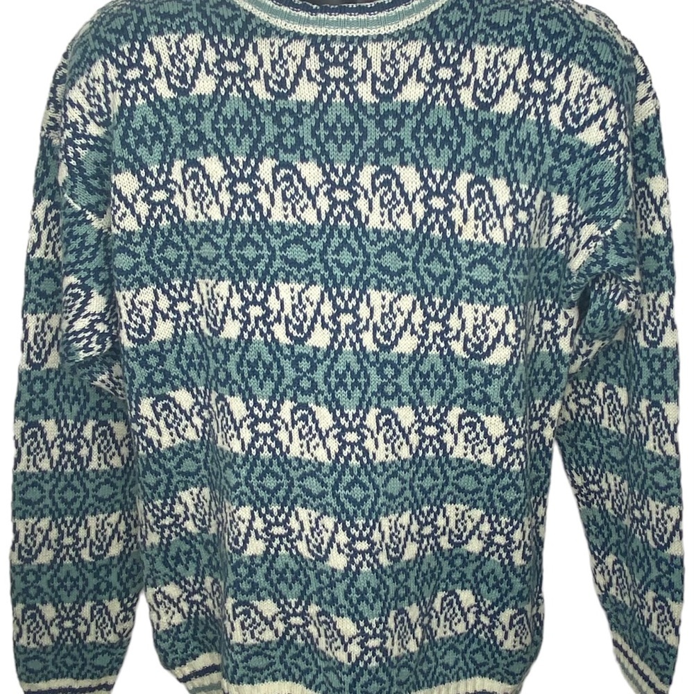 Vintage Concrete Men’s Knit Winter Sweater XL 20 Teal Blue White Geometrical.